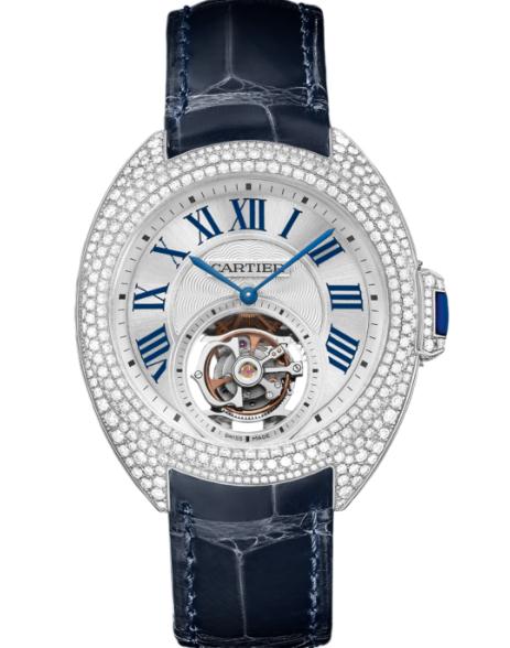 The luxury fake Clé De Cartier HPI00933 watches are made from white gold and diamonds.