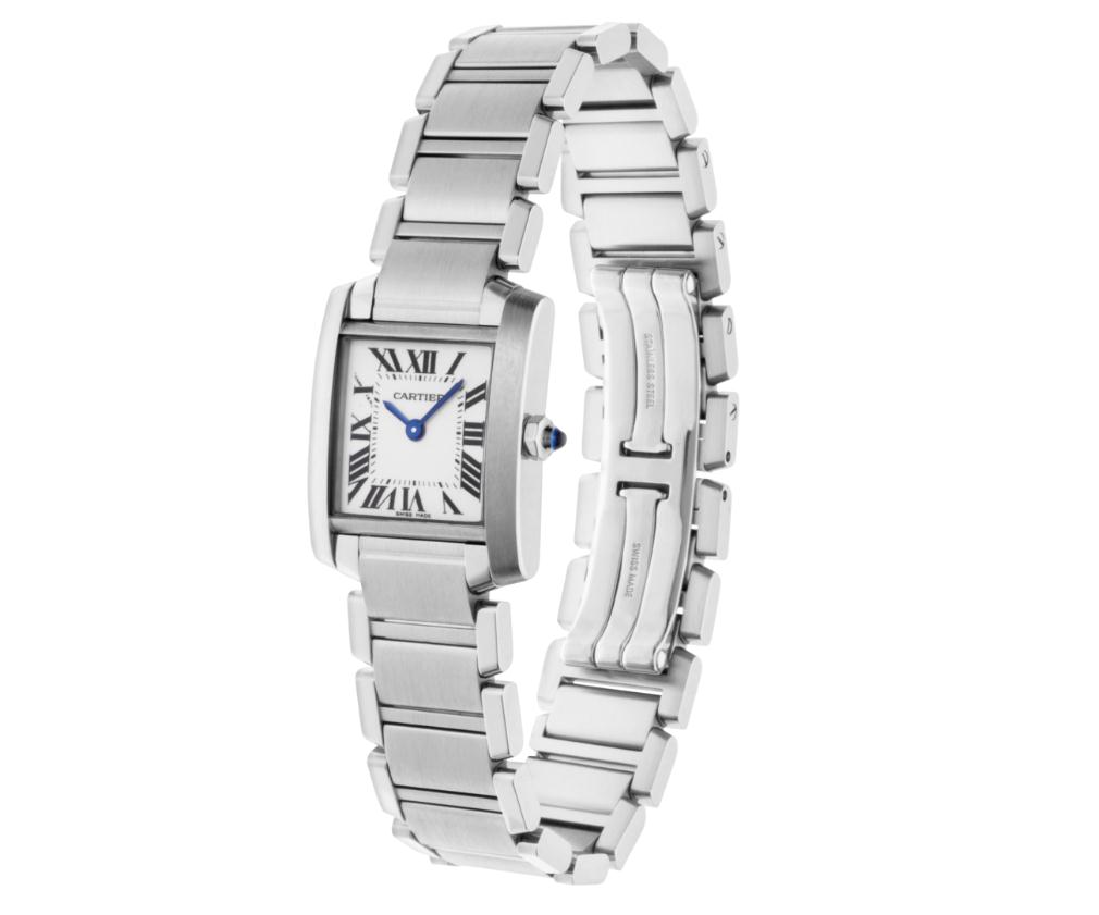 The stainless steel fake copy Cartier Tank Française W51008Q3 watches are designed for females,