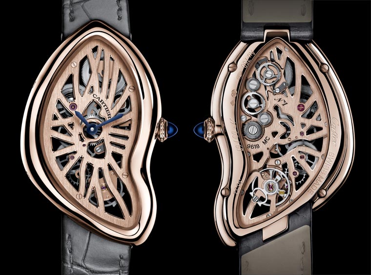The luxury replica Cartier Crash “Mechanical Legends” watches are made from 18k rose gold.