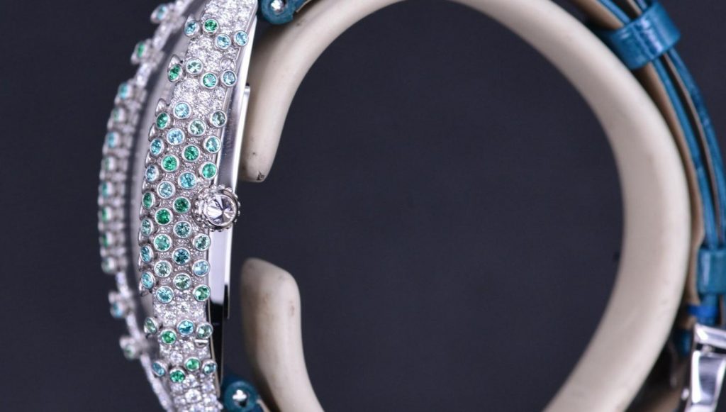 The luxury fake watches are made from 18k white gold.